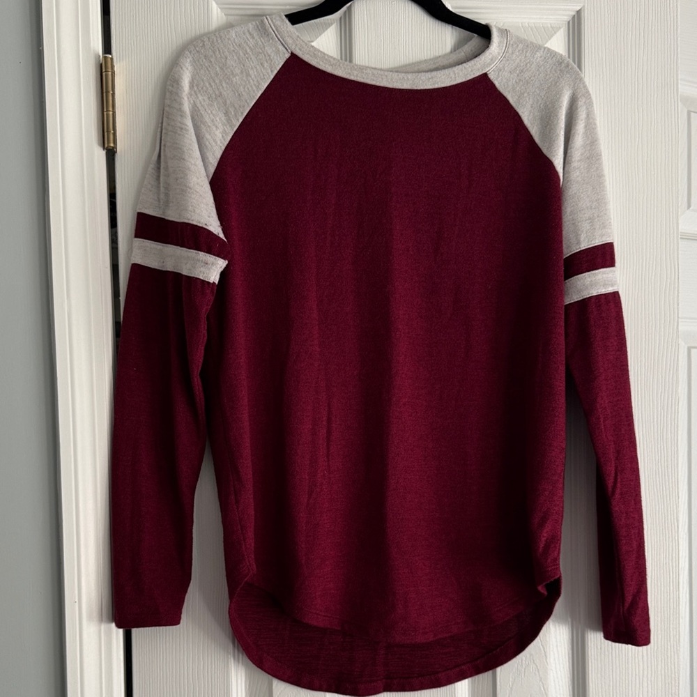 SO Women's Long Sleeve Tee - Burgundy and Gray